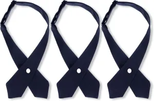 3 Pcs Adjustable Cross Bow Tie - Girls' Navy Solid Color School Uniform Tie