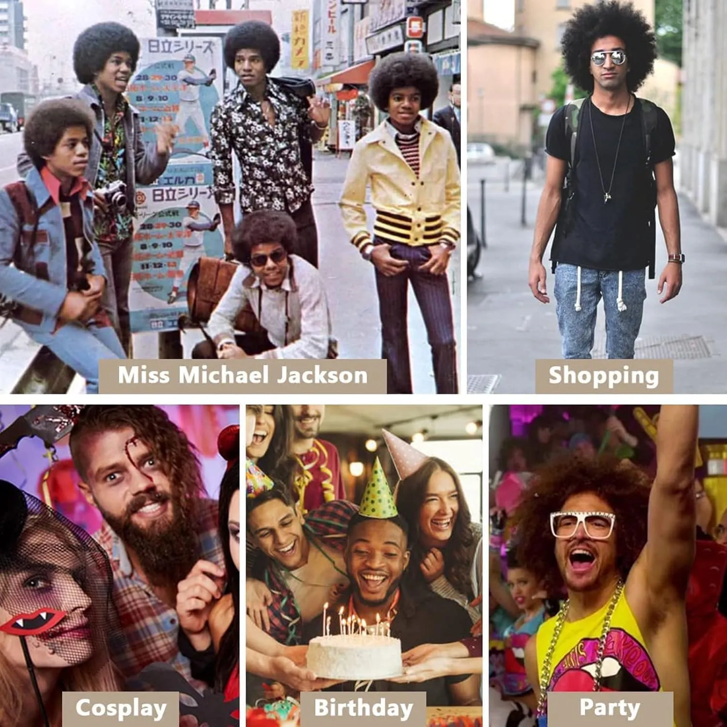 Afro Wig Men 70s Costume Wig Short Curly Black Disco Wigs for Men Natural Fluffy Synthetic hair Wigs for Halloween Chrismas Cosplay Party