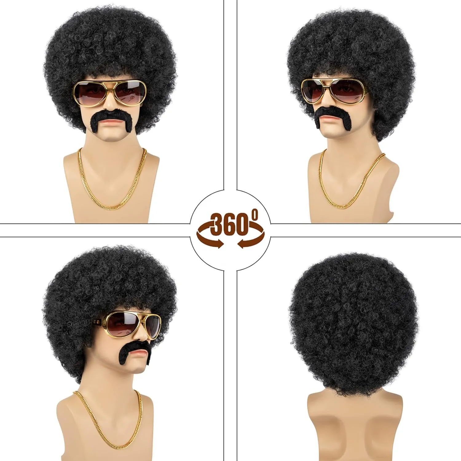 Afro Wig Men 70s Costume Wig Short Curly Black Disco Wigs for Men Natural Fluffy Synthetic hair Wigs for Halloween Chrismas Cosplay Party