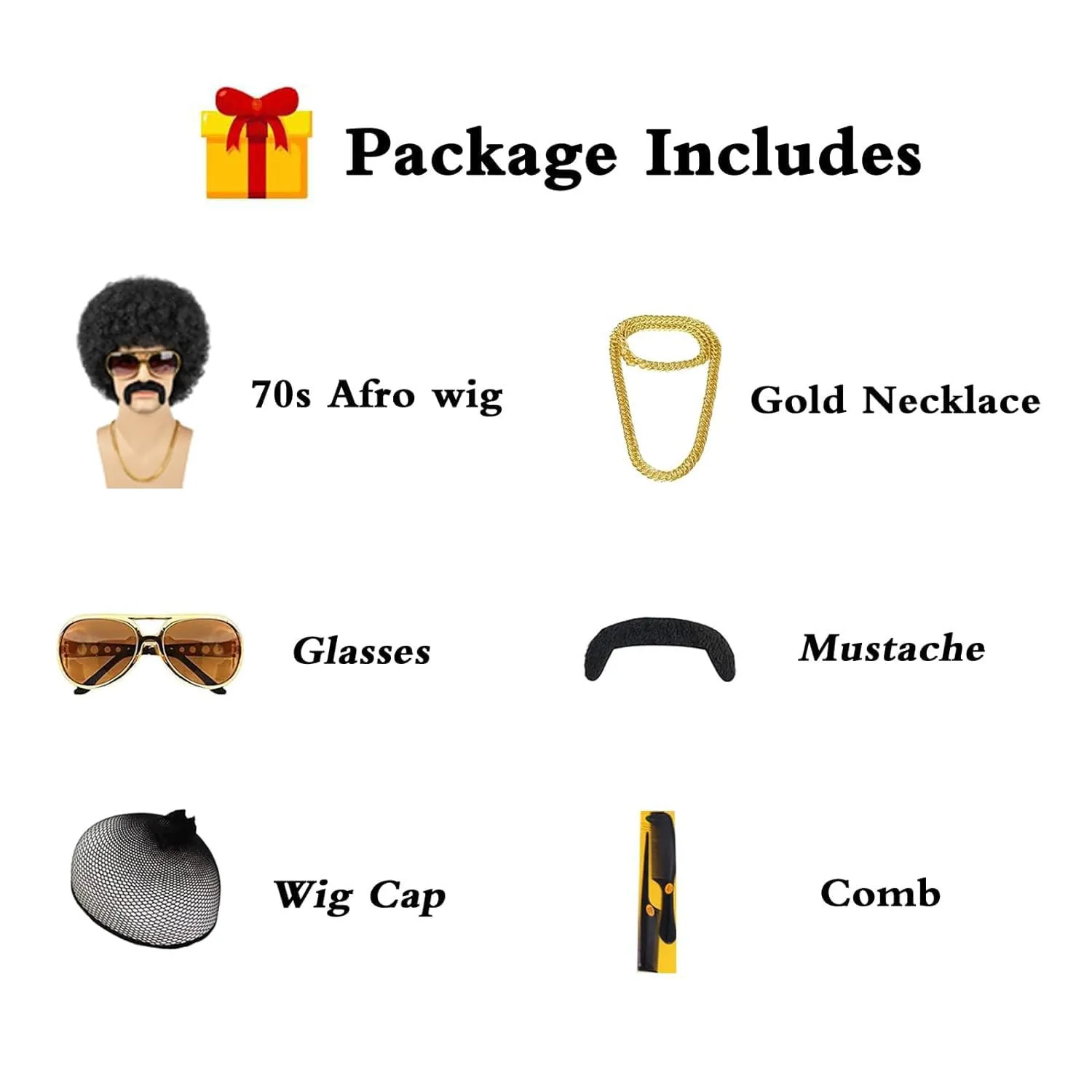 Afro Wig Men 70s Costume Wig Short Curly Black Disco Wigs for Men Natural Fluffy Synthetic hair Wigs for Halloween Chrismas Cosplay Party