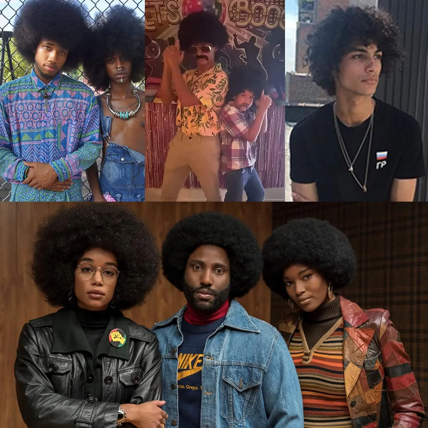 Afro Wig Men 70s Costume Wig Short Curly Black Disco Wigs for Men Natural Fluffy Synthetic hair Wigs for Halloween Chrismas Cosplay Party
