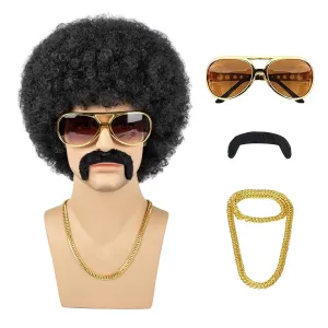 Afro Wig Men 70s Costume Wig Short Curly Black Disco Wigs for Men Natural Fluffy Synthetic hair Wigs for Halloween Chrismas Cosplay Party