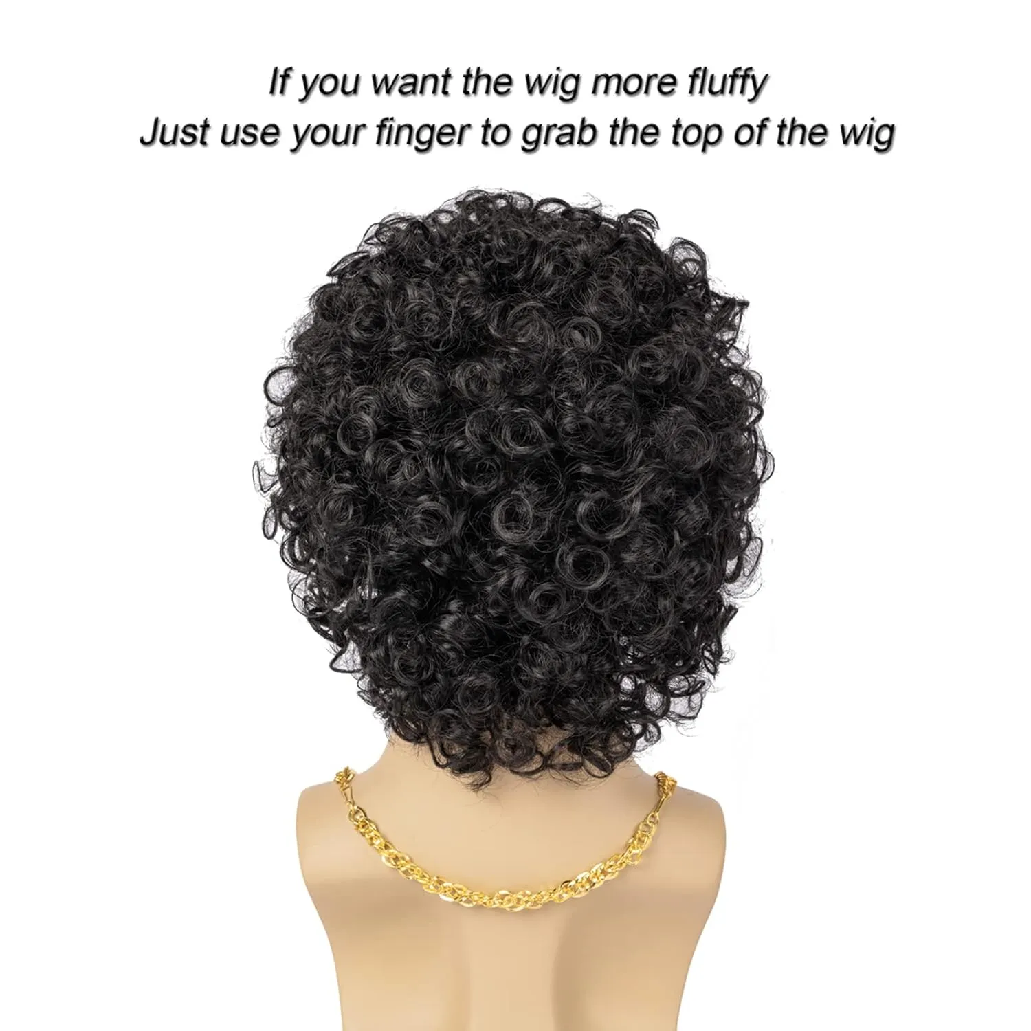 Afro Wig Men 70s Disco Costume Wig With Glasses Necklace Mustache and Wig Cap Natural Fluffy Short Black Curly Synthetic hair Wig for Halloween Chrismas Cosplay Party