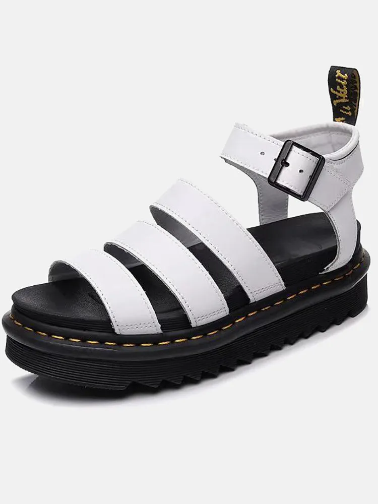 Amozae-Leather Buckle Platform Sandals