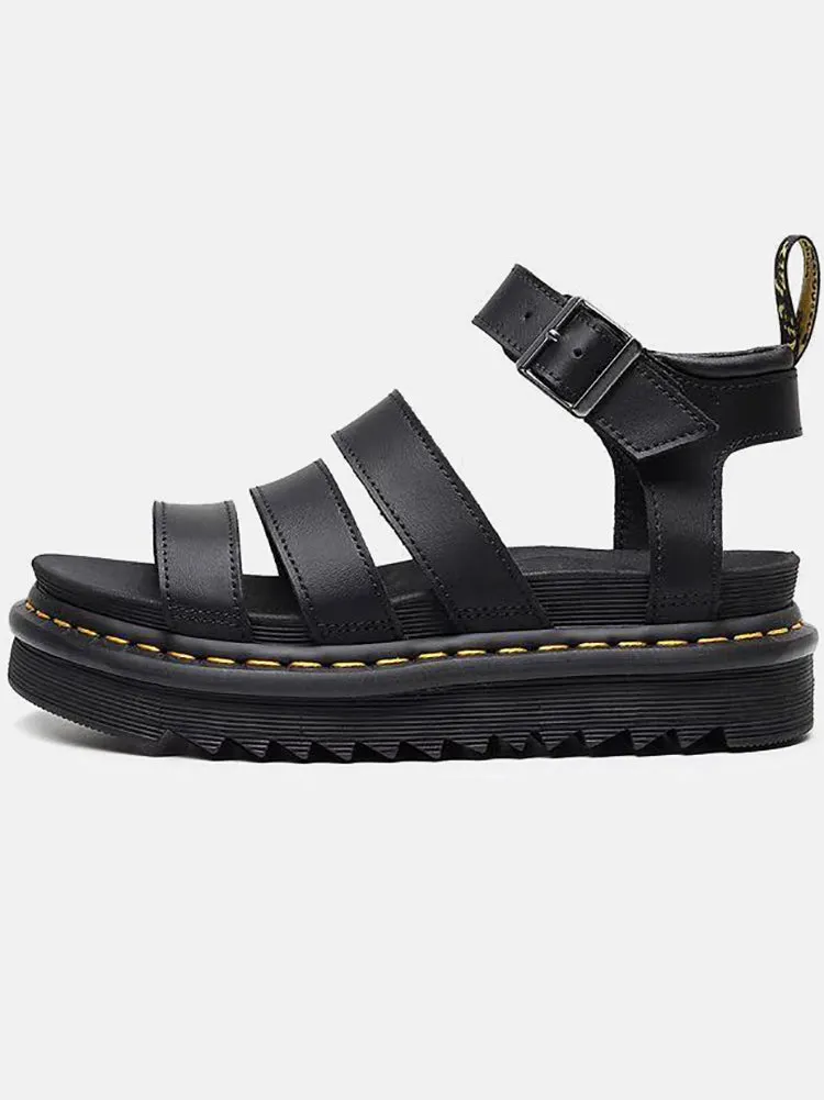 Amozae-Leather Buckle Platform Sandals