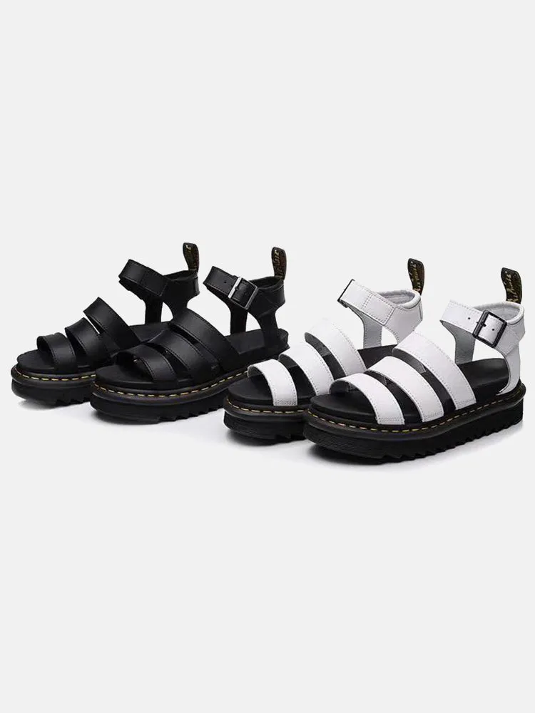 Amozae-Leather Buckle Platform Sandals