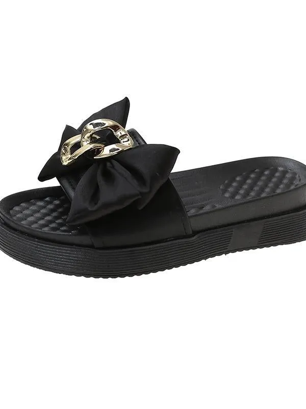Amozae-Metal Chain Decor Bowknot Sandals