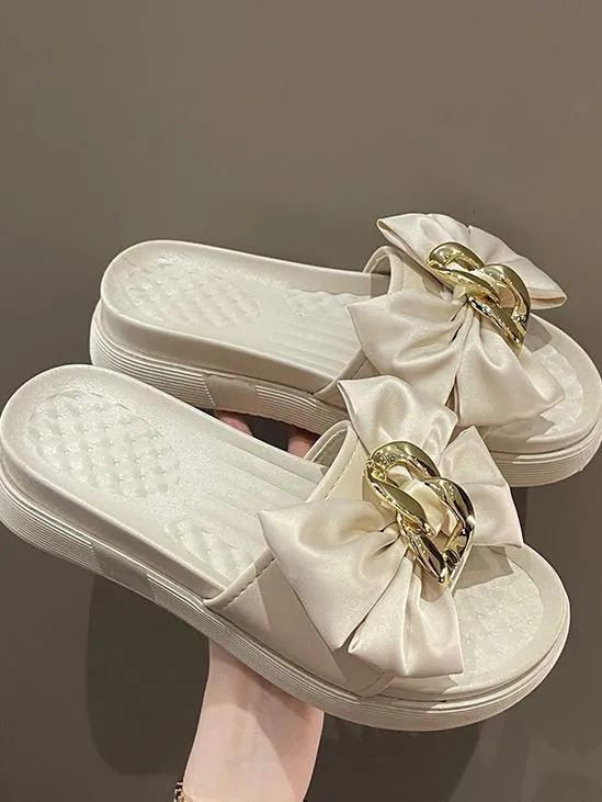 Amozae-Metal Chain Decor Bowknot Sandals