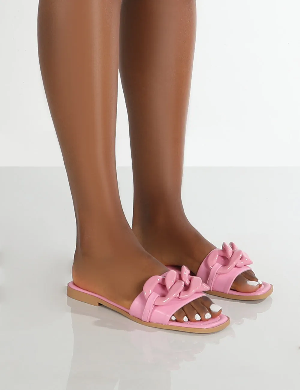 Ark Pink Chunky Chain Detail Slide Sandals