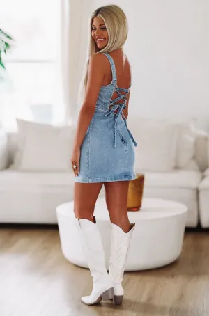 Being Wild Denim Mini Dress - Light Wash