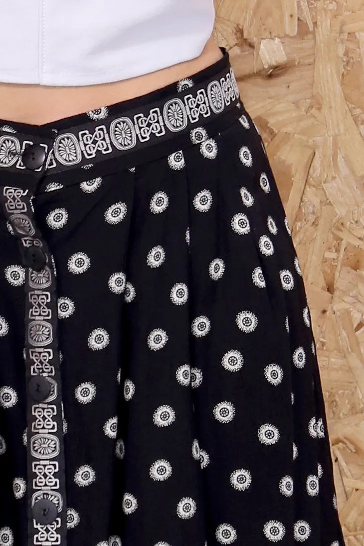 Black Orient Button Through Maxi Skirt