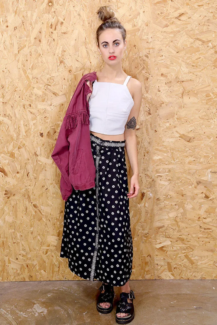 Black Orient Button Through Maxi Skirt