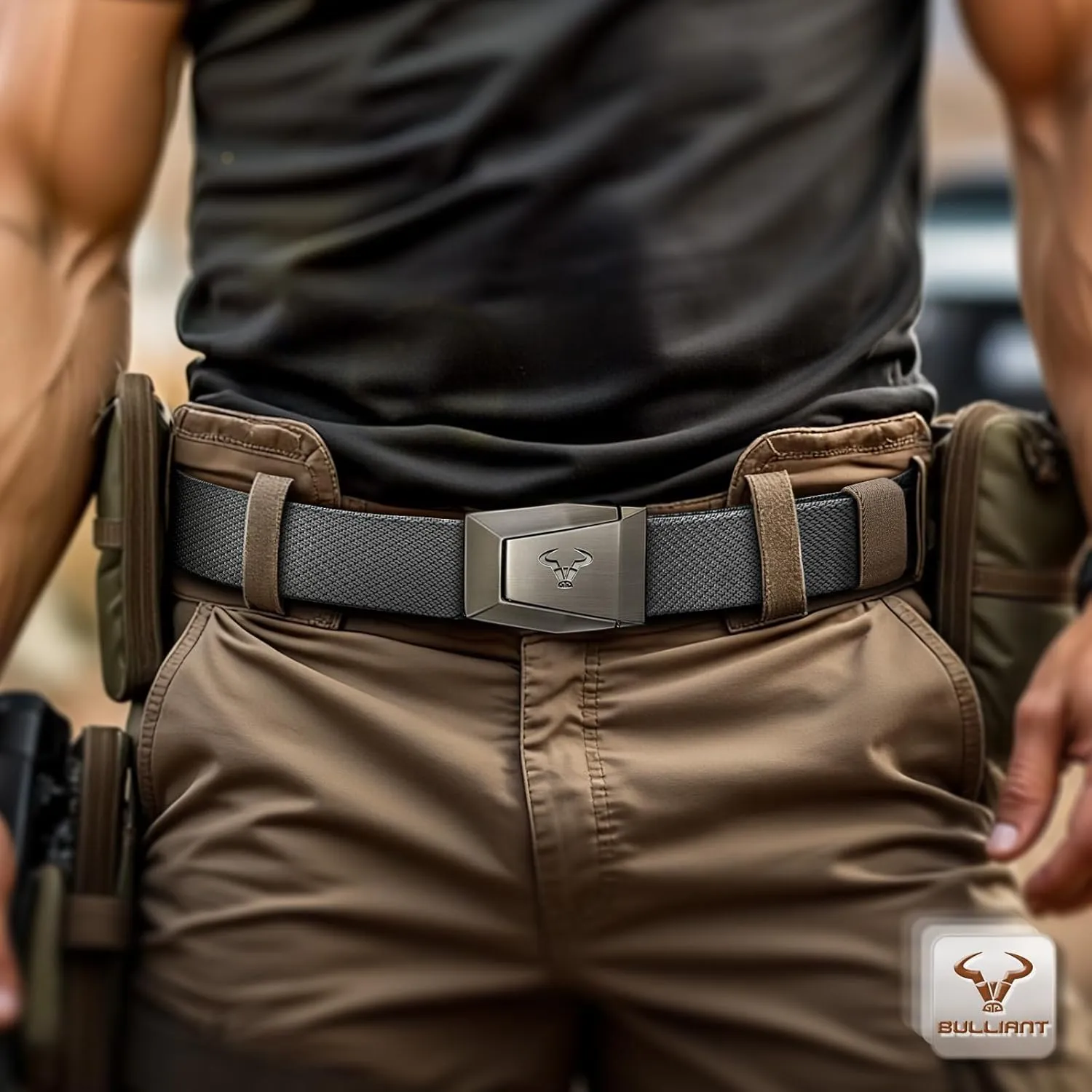 BULLIANT Tactical Belt for Men, Men Stretch Nylon Web Gift Belt 1.5"-Hiking Rigger Military Work-Quick Release