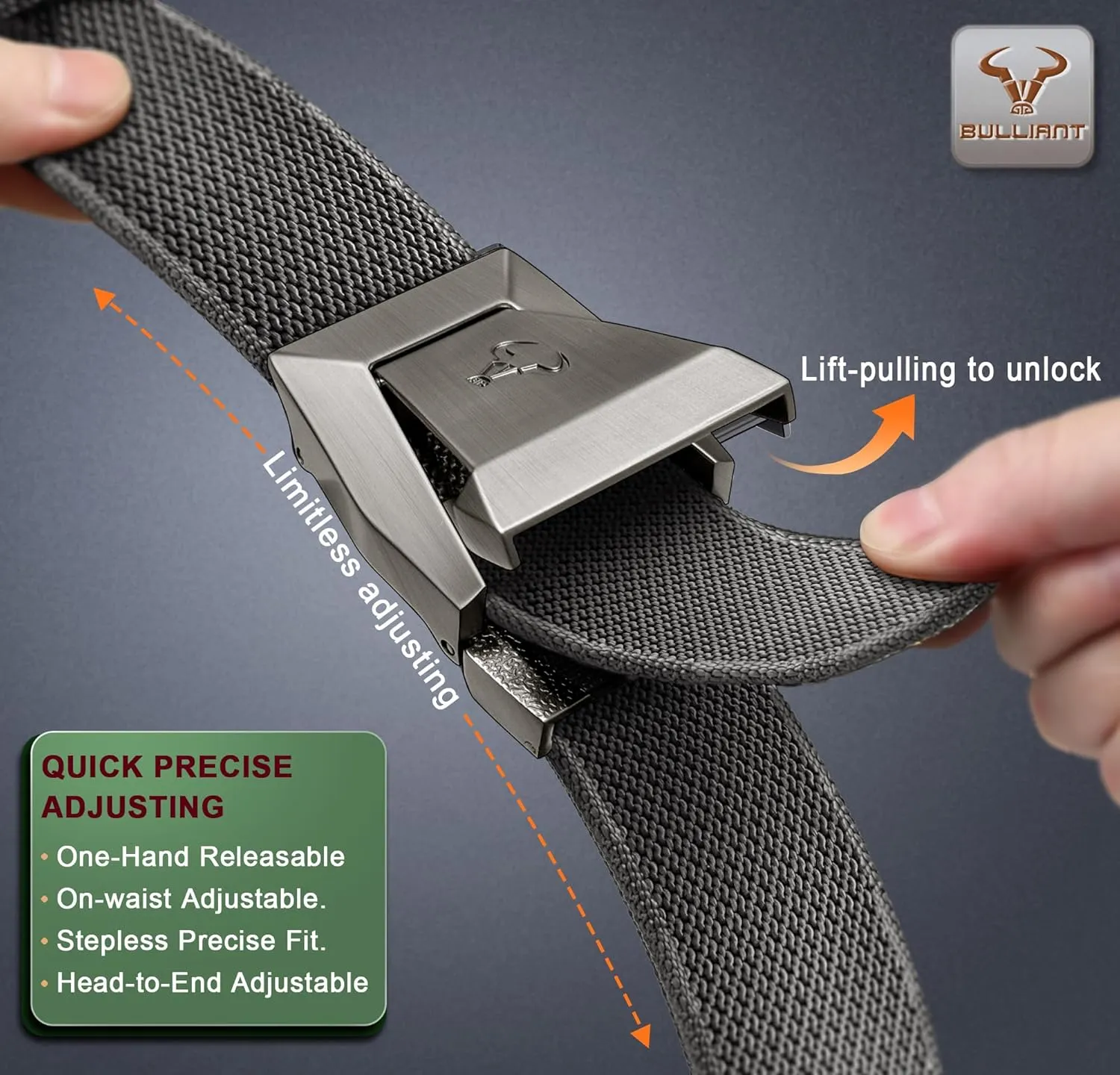 BULLIANT Tactical Belt for Men, Men Stretch Nylon Web Gift Belt 1.5"-Hiking Rigger Military Work-Quick Release