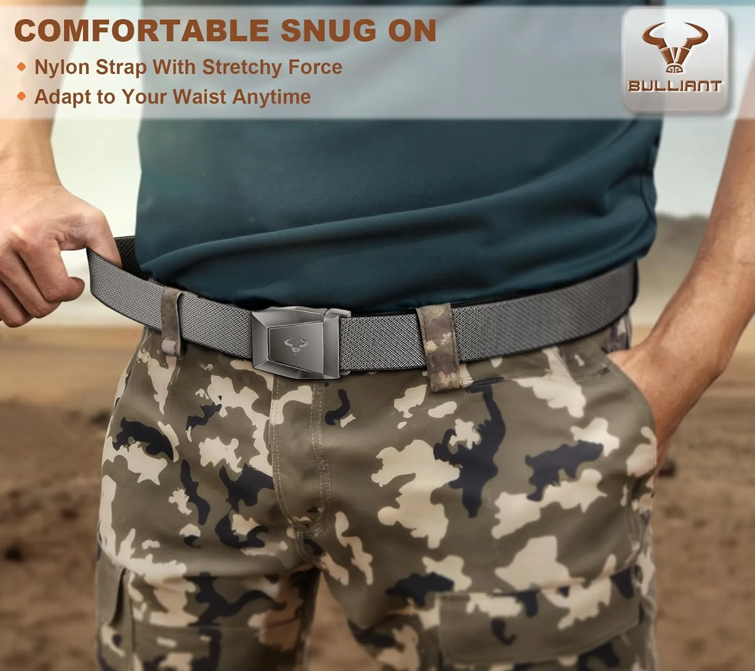 BULLIANT Tactical Belt for Men, Men Stretch Nylon Web Gift Belt 1.5"-Hiking Rigger Military Work-Quick Release