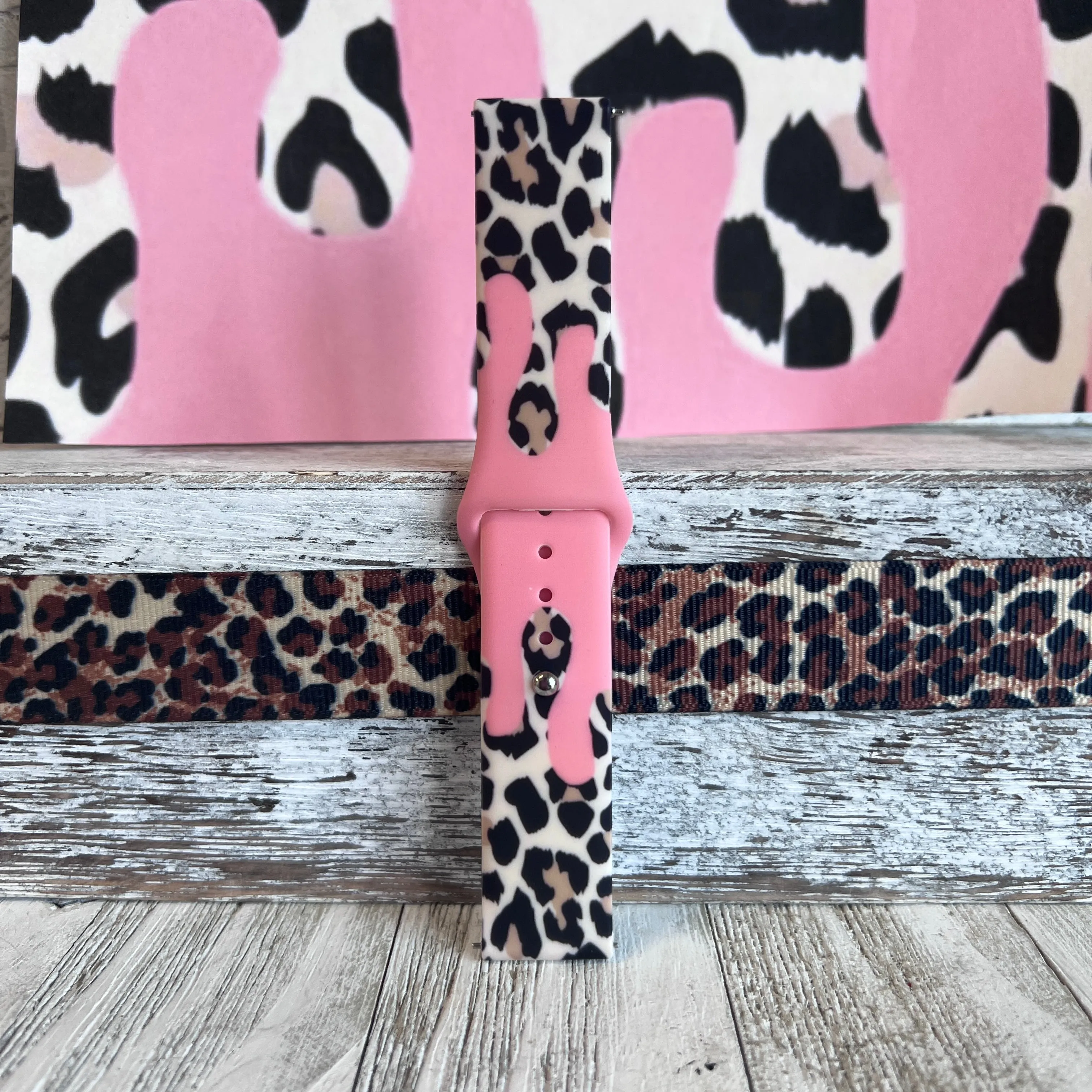 Coral Leopard Drip Print Silicone Band For Samsung Watch