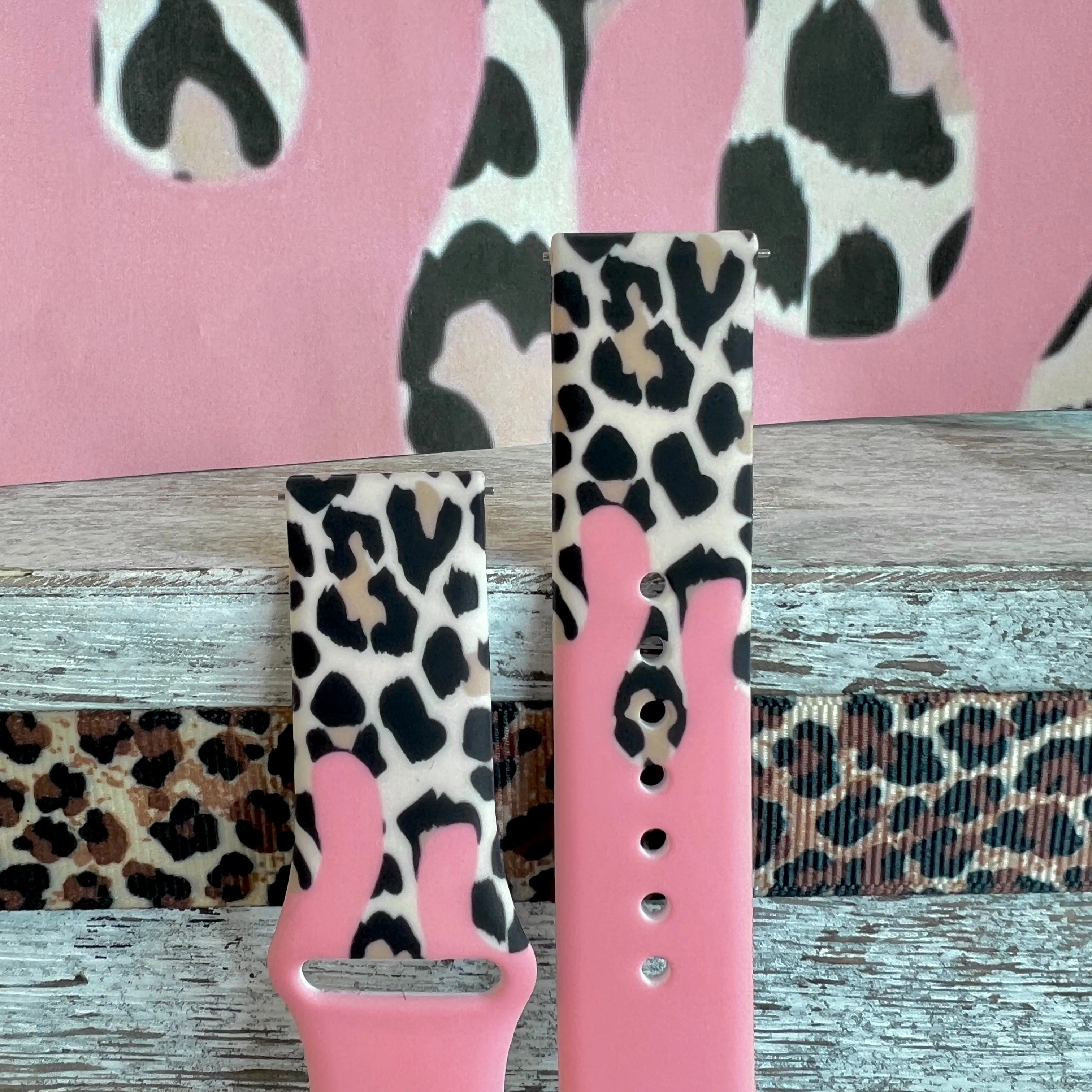 Coral Leopard Drip Print Silicone Band For Samsung Watch