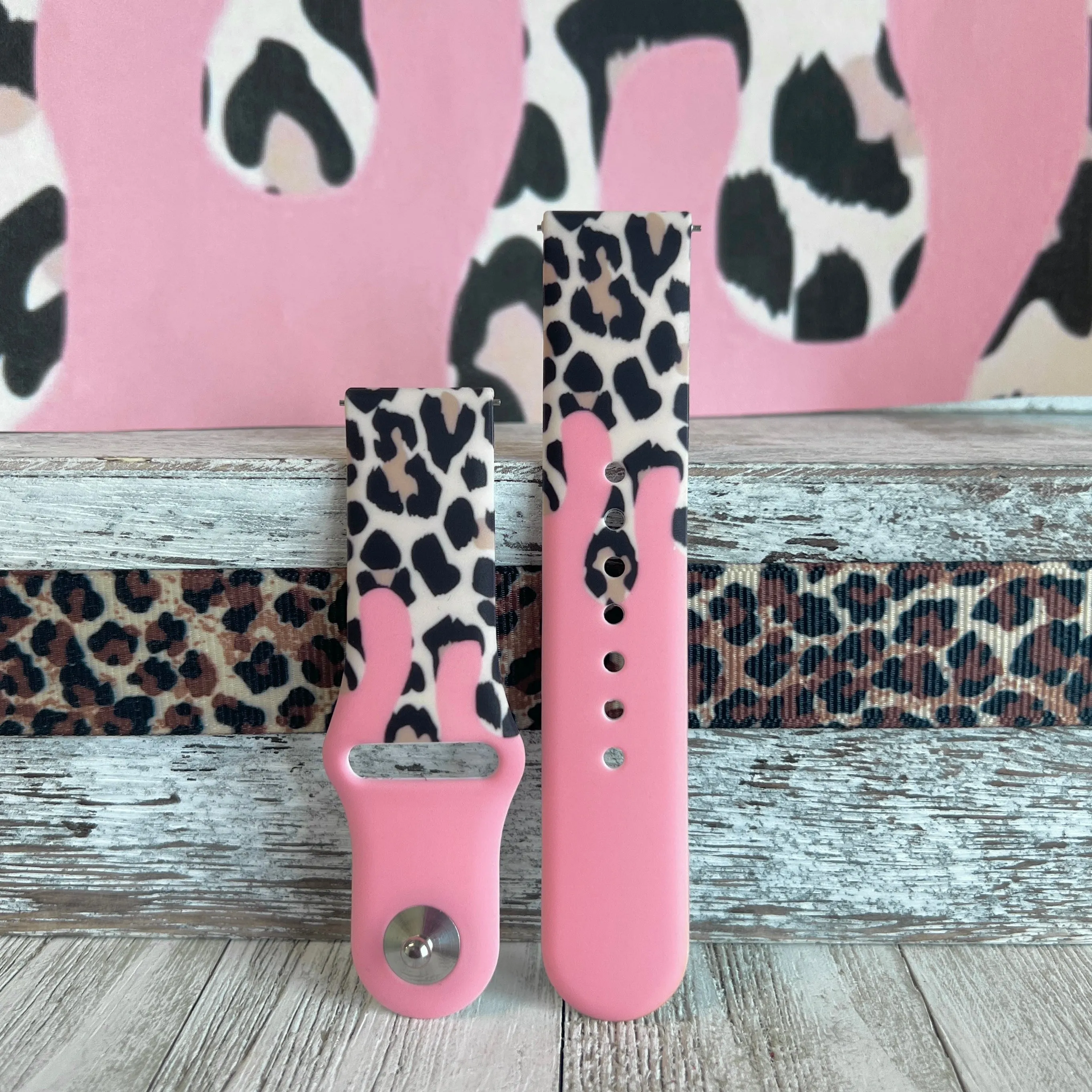Coral Leopard Drip Print Silicone Band For Samsung Watch
