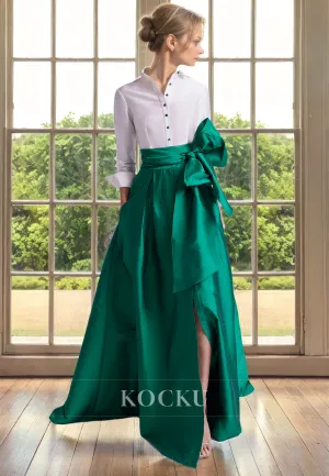 Couture & Ornate Long sleeves A-Line Bowknot Cocktail Mother of the Bride Dress