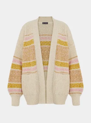 Dani Recycled Cotton Blend Chunky Balloon Sleeve Stripe Cardigan - White