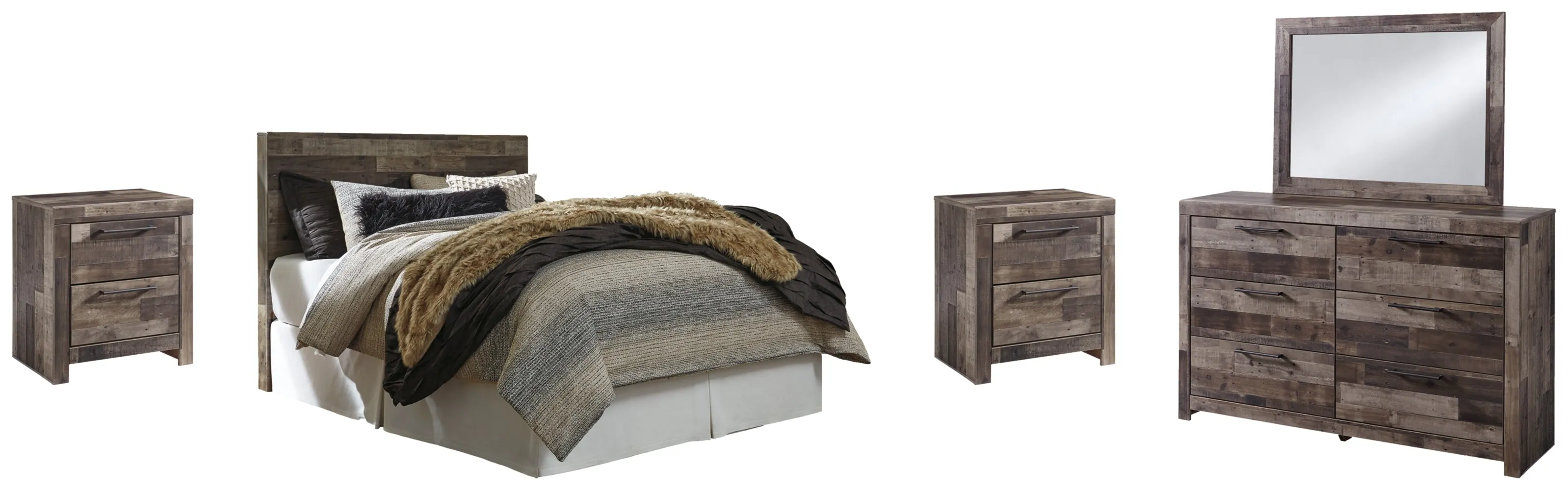 Derekson Queen/Full Panel Headboard Bed with Mirrored Dresser and 2 Nightstands