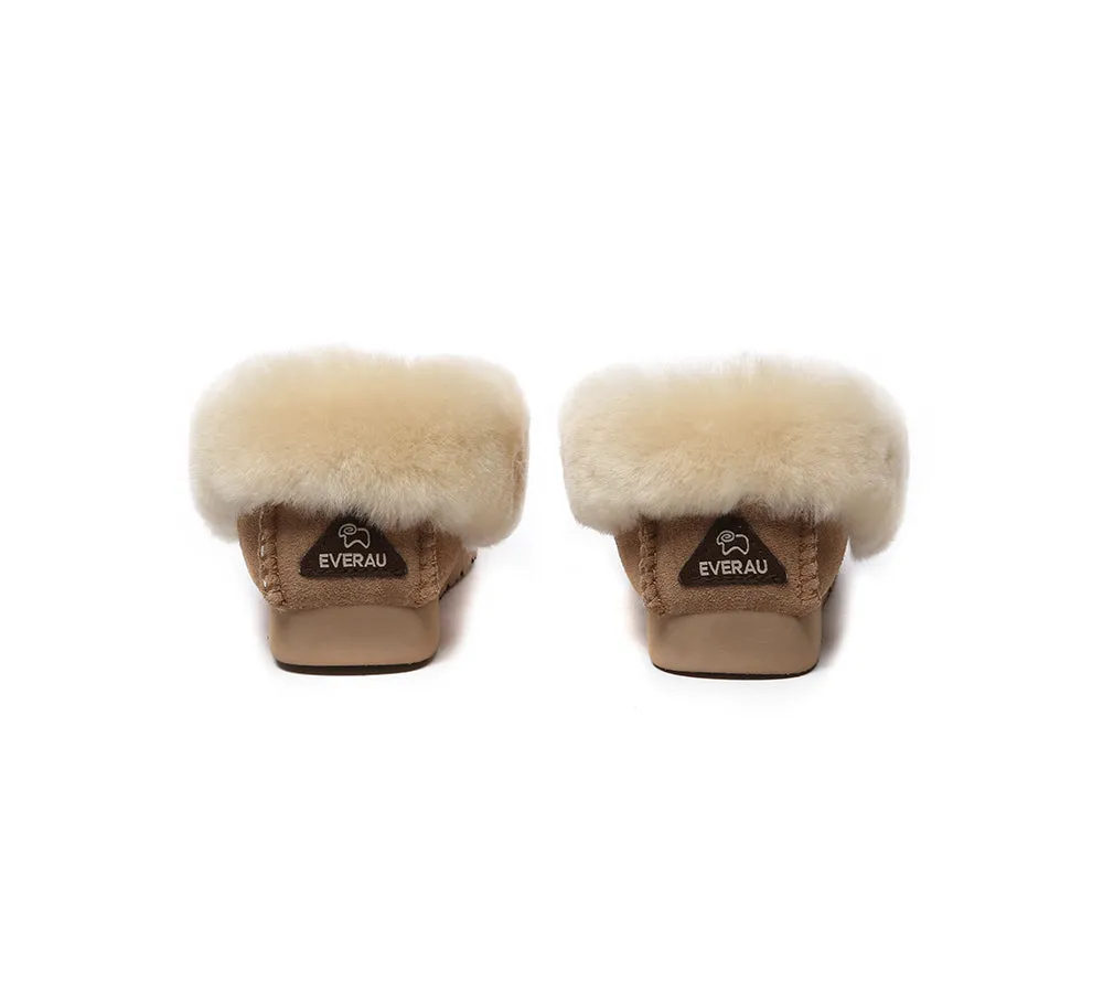 EVERAU® UGG Slippers Sheepskin Wool Ankle Popo Moccasin