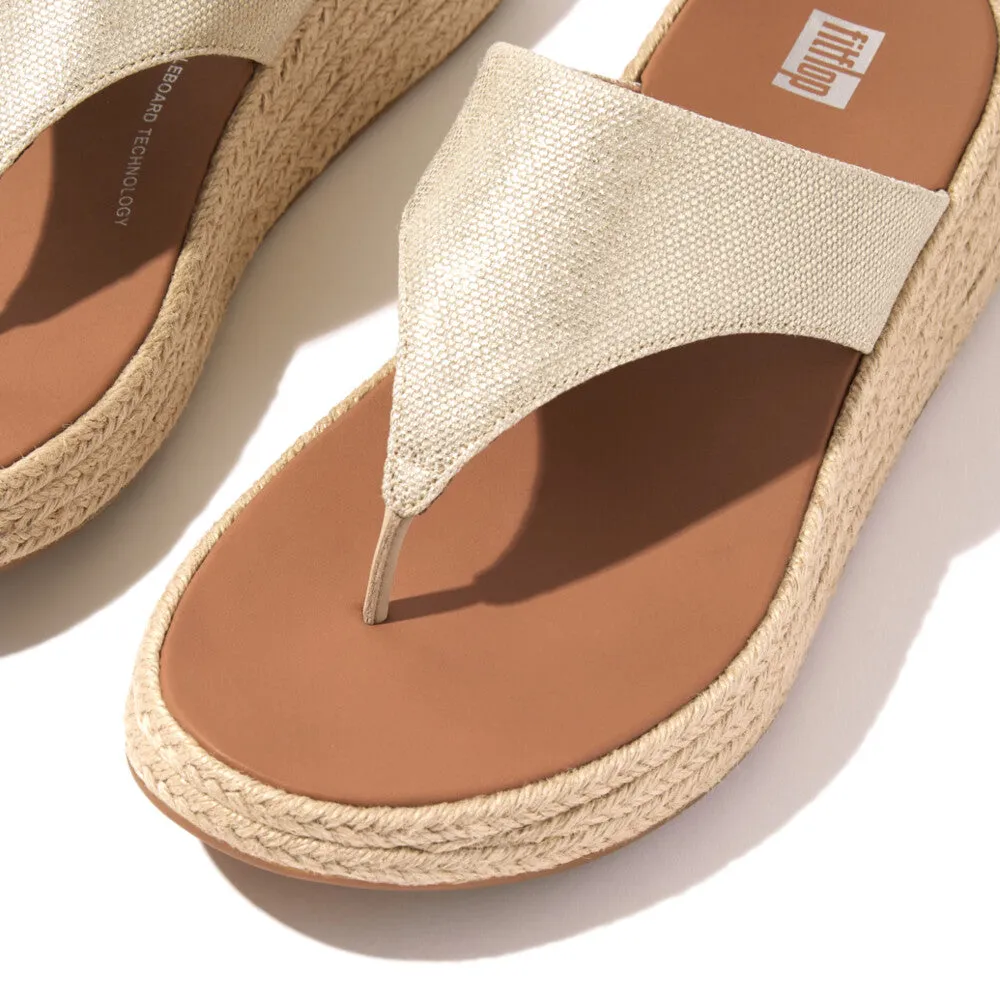 Fitflop F-Mode Espadrille Glitz-Canvas Flatform Toe-Thongs Ivory