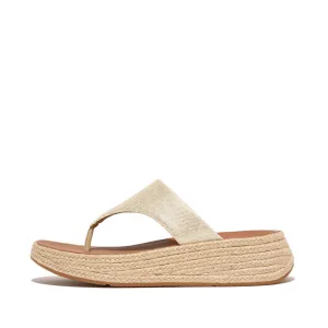 Fitflop F-Mode Espadrille Glitz-Canvas Flatform Toe-Thongs Ivory