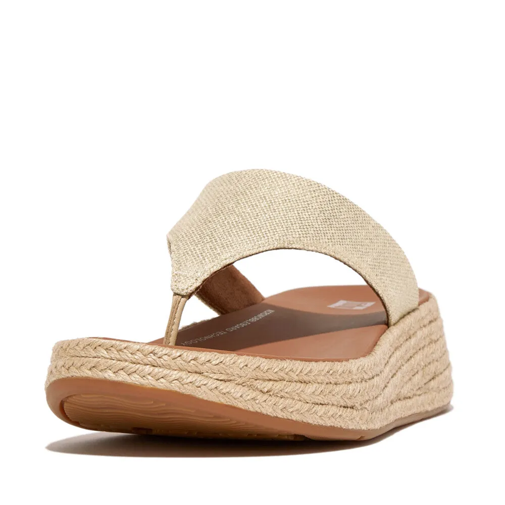 Fitflop F-Mode Espadrille Glitz-Canvas Flatform Toe-Thongs Ivory