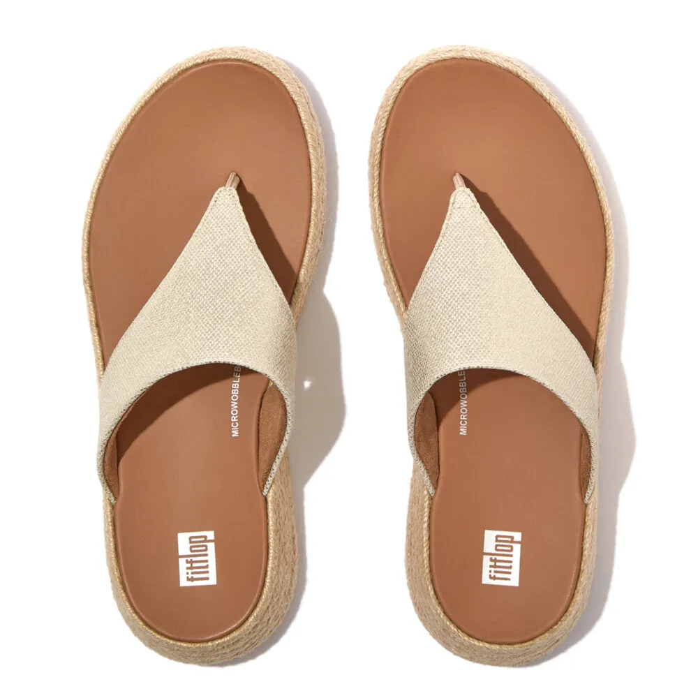 Fitflop F-Mode Espadrille Glitz-Canvas Flatform Toe-Thongs Ivory
