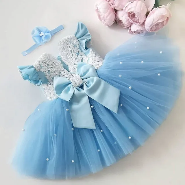 Infant-Toddler Pearls and Lace Dress for Flower Girl or Special Occasion for Princess