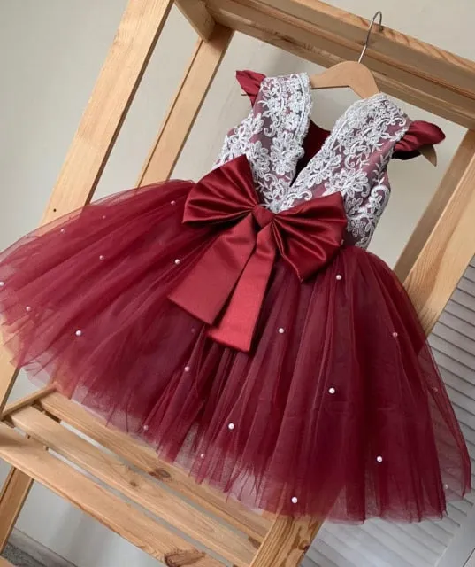Infant-Toddler Pearls and Lace Dress for Flower Girl or Special Occasion for Princess