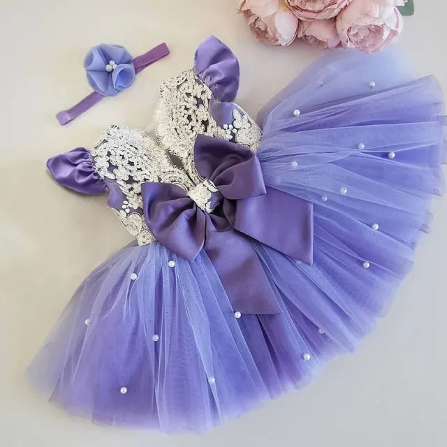 Infant-Toddler Pearls and Lace Dress for Flower Girl or Special Occasion for Princess