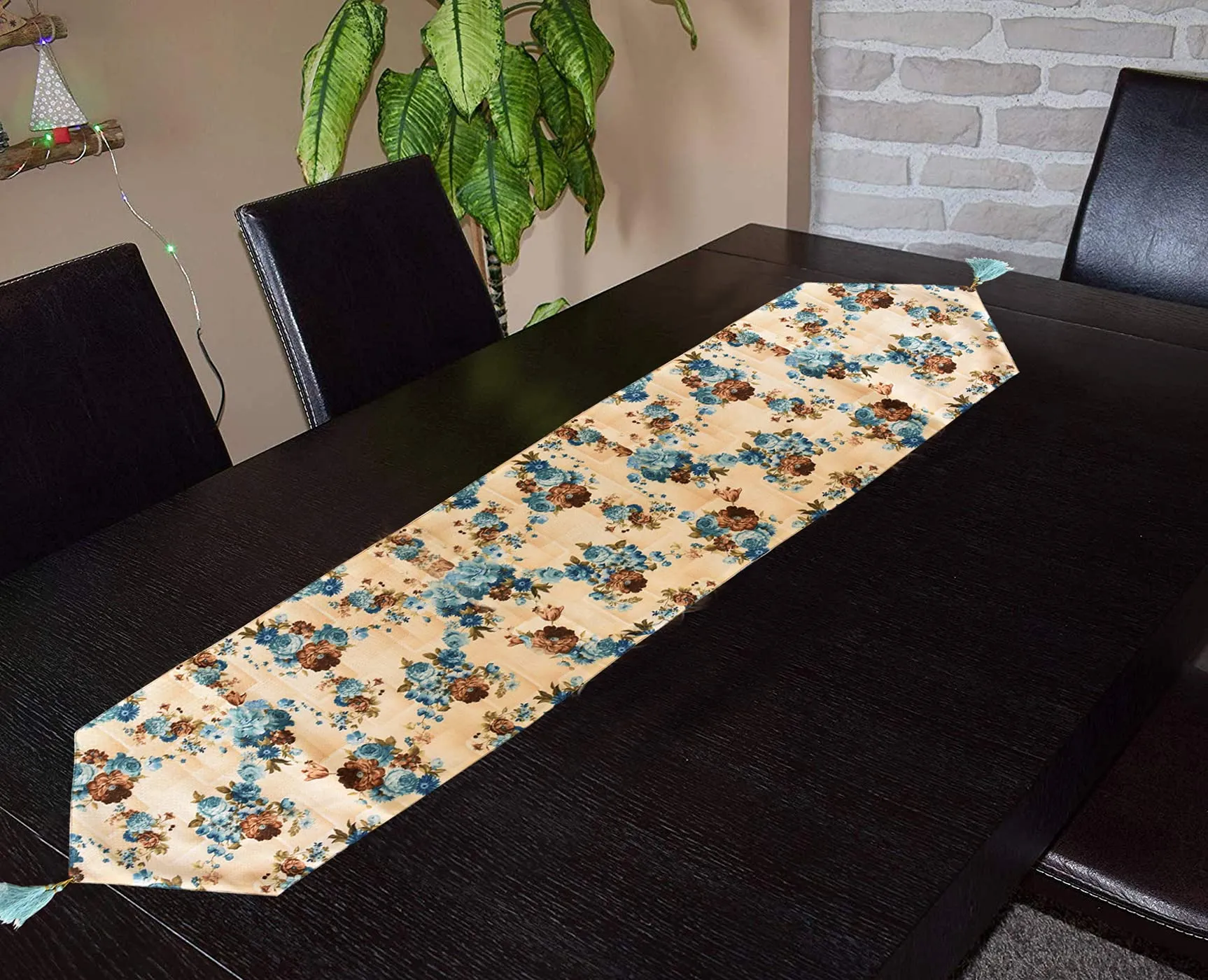 Kuber Industries Flower Design Cotton Table Runner for Family Dinners or Gatherings, Indoor or Outdoor Parties & Everyday Use, 16"x68"inch (Blue)