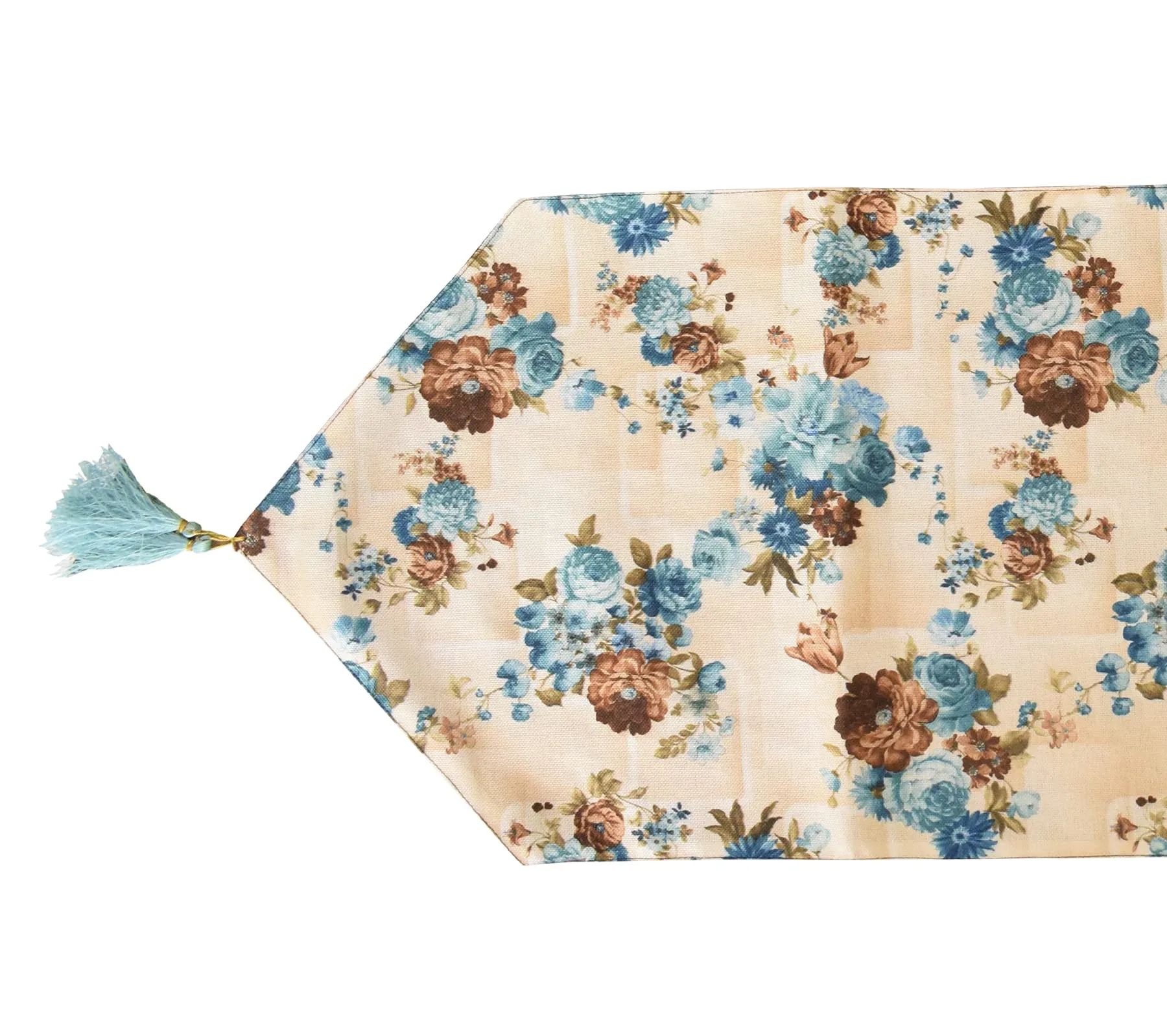 Kuber Industries Flower Design Cotton Table Runner for Family Dinners or Gatherings, Indoor or Outdoor Parties & Everyday Use, 16"x68"inch (Blue)