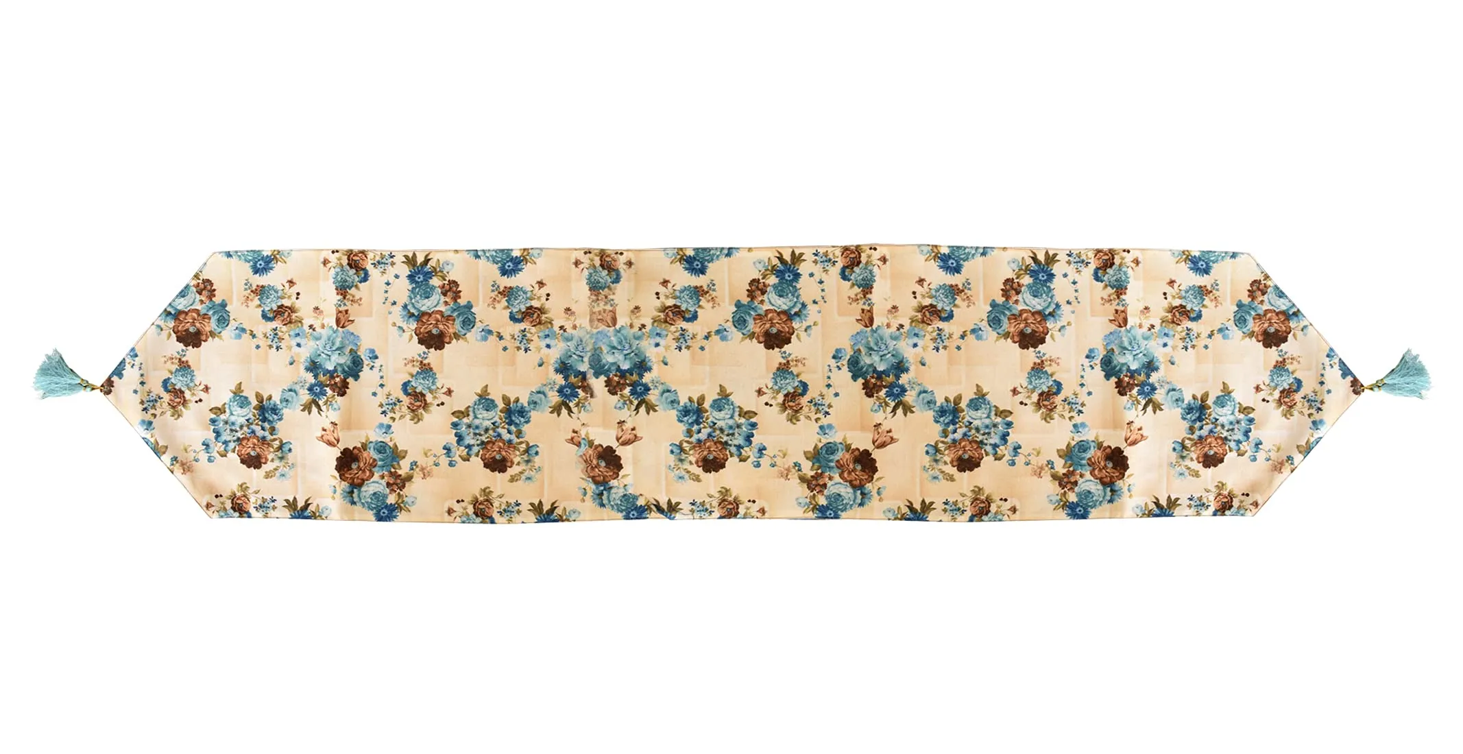 Kuber Industries Flower Design Cotton Table Runner for Family Dinners or Gatherings, Indoor or Outdoor Parties & Everyday Use, 16"x68"inch (Blue)