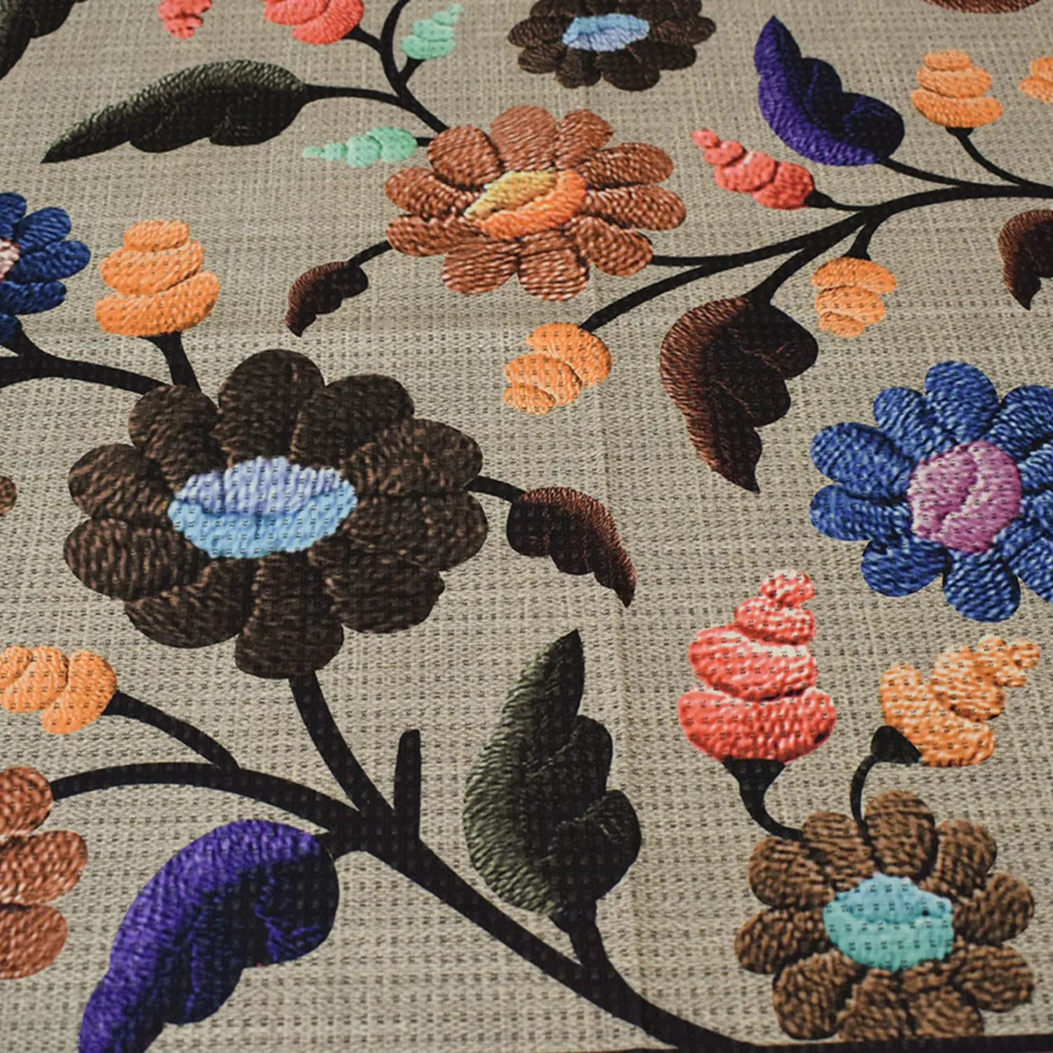 Kuber Industries Flower Printed Home Decorative Luxurious 4 Seater Cotton Center Table Cover/Table Cloth- 40"x60" (Sand)-50KM01736