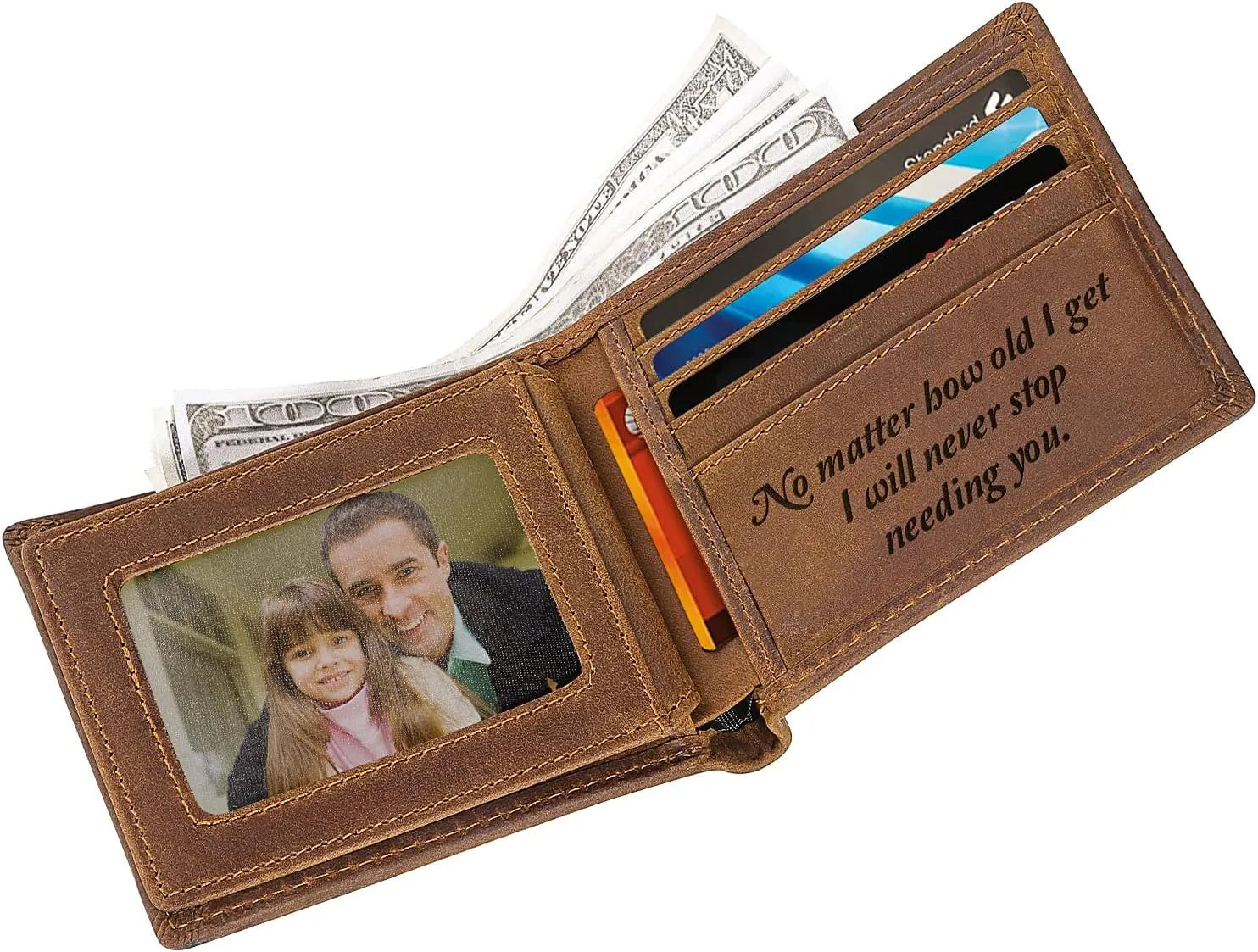 Kullder Mens Leather Wallet Engraved Dad Personalized Gift for Fathers Day, Christmas, Birthday - Best Dad Ever
