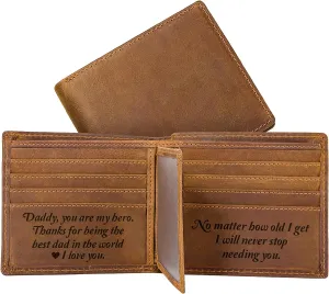Kullder Mens Leather Wallet Engraved Dad Personalized Gift for Fathers Day, Christmas, Birthday - Best Dad Ever