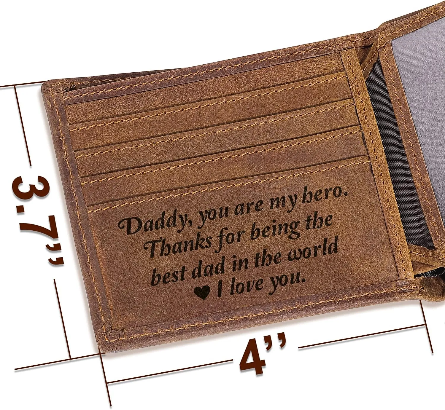 Kullder Mens Leather Wallet Engraved Dad Personalized Gift for Fathers Day, Christmas, Birthday - Best Dad Ever
