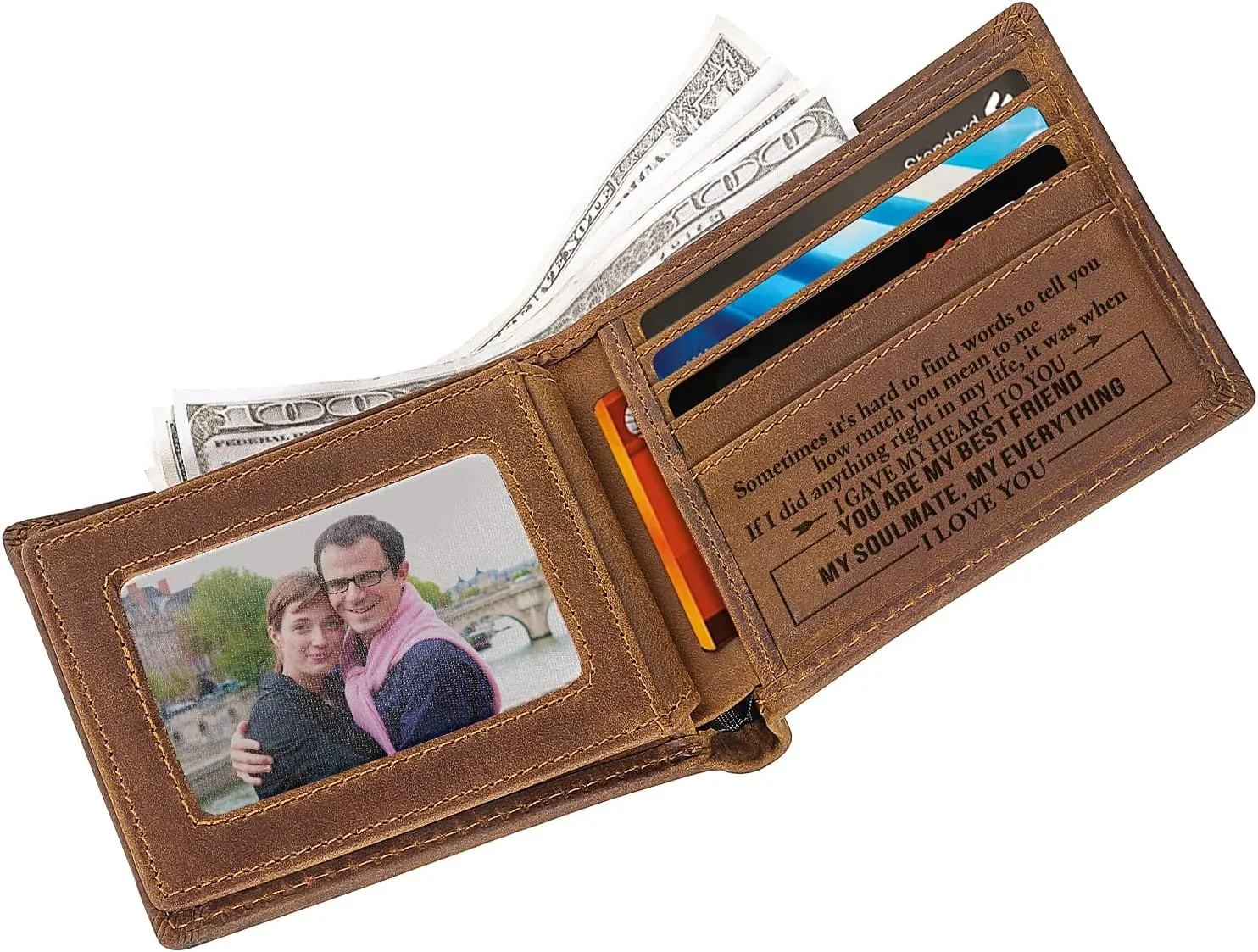 kullder Mens Wallet Engraved Leather Wallets Personalized Mens Gifts for Husband from Wife Custom Wallet for Man Anniversary Christmas Birthday gift