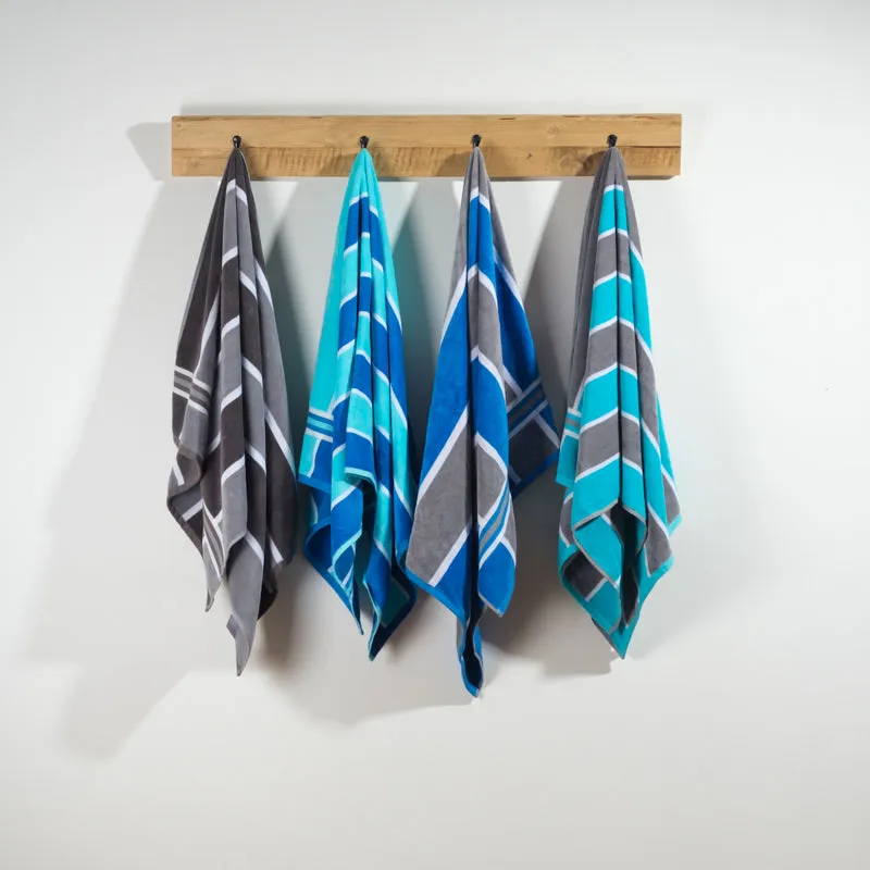 Laguna Stripe Velour Beach Towel - Royal Blue & Ash Grey