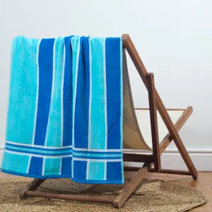Laguna Stripe Velour Beach Towel - Sky & Royal Blue