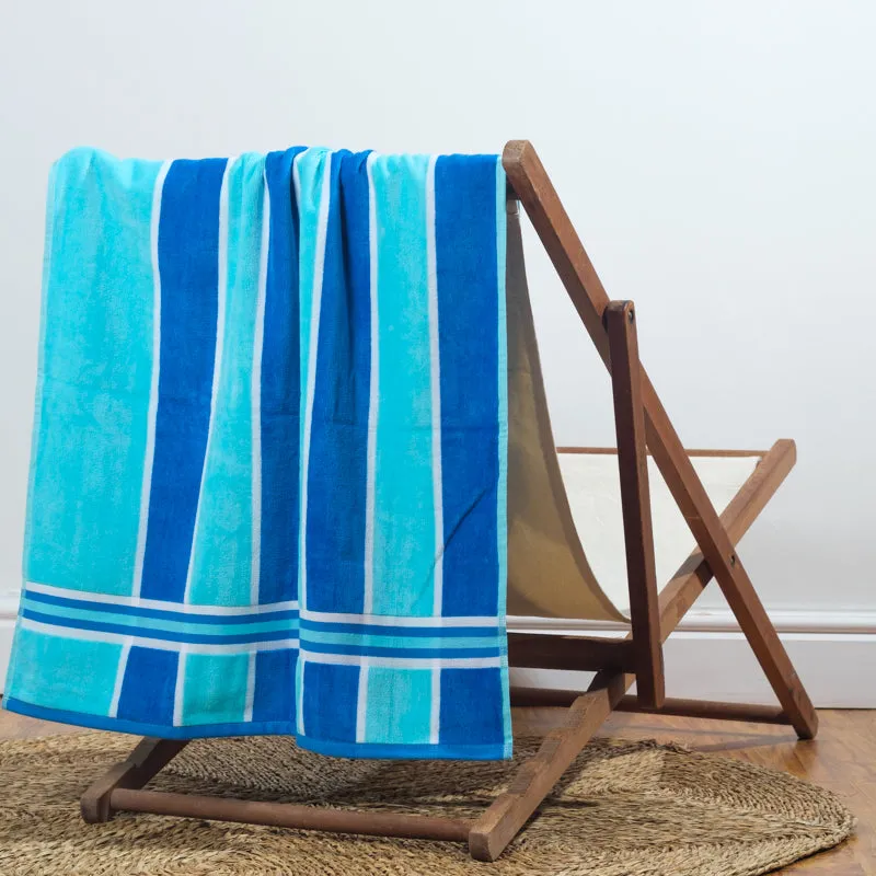 Laguna Stripe Velour Beach Towel - Sky & Royal Blue