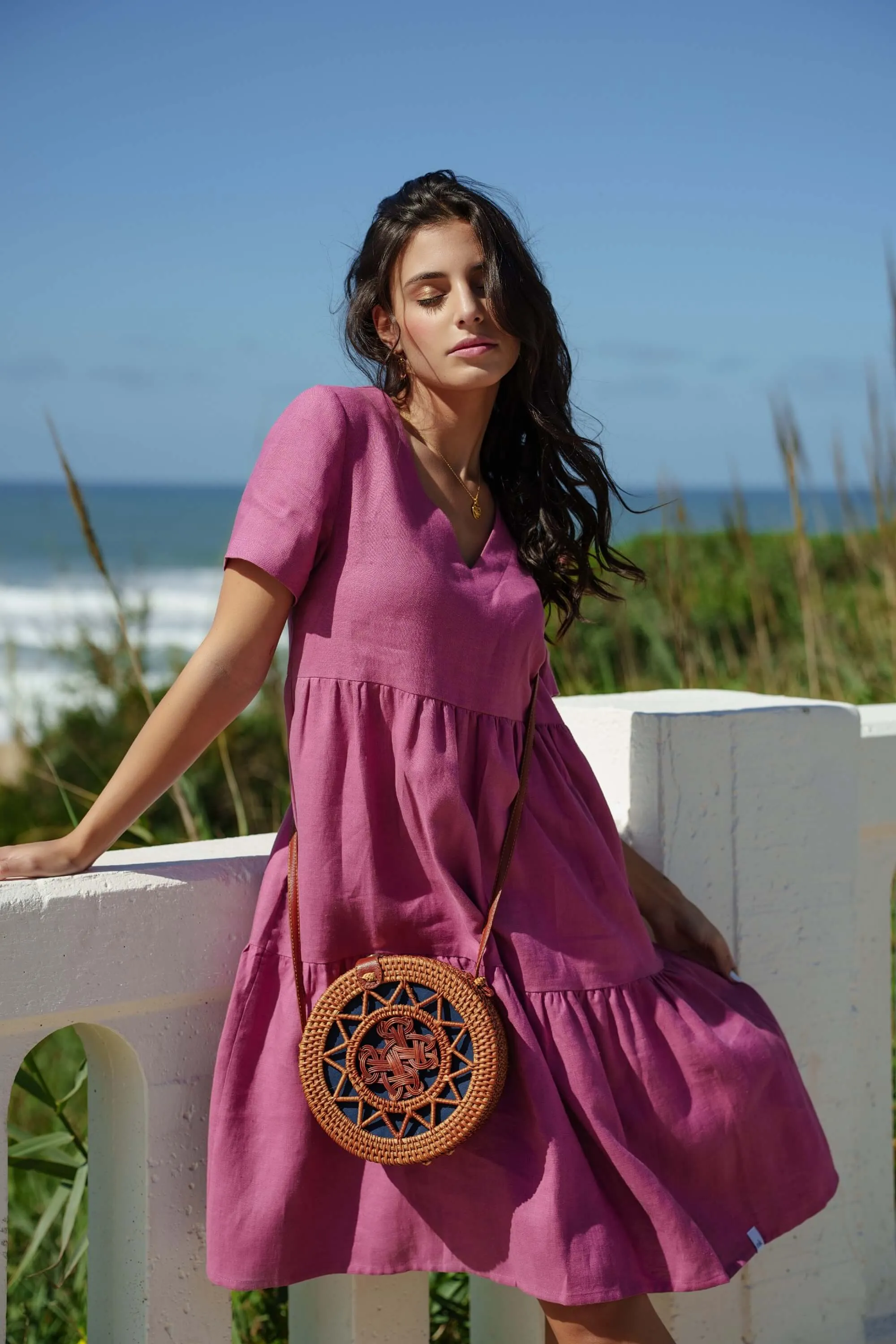 Linen Layer Dress Mulberry Purple/Pink