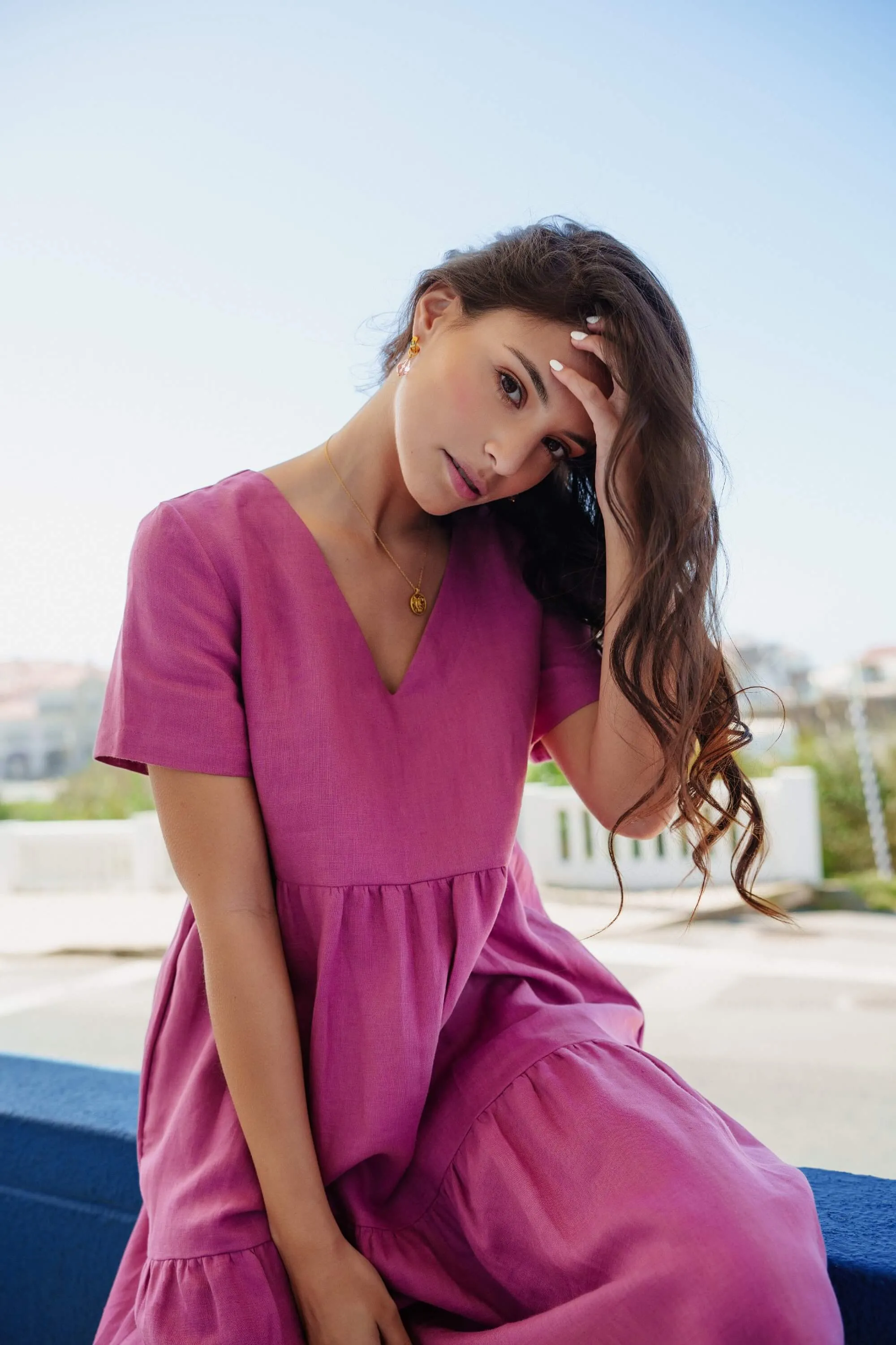 Linen Layer Dress Mulberry Purple/Pink