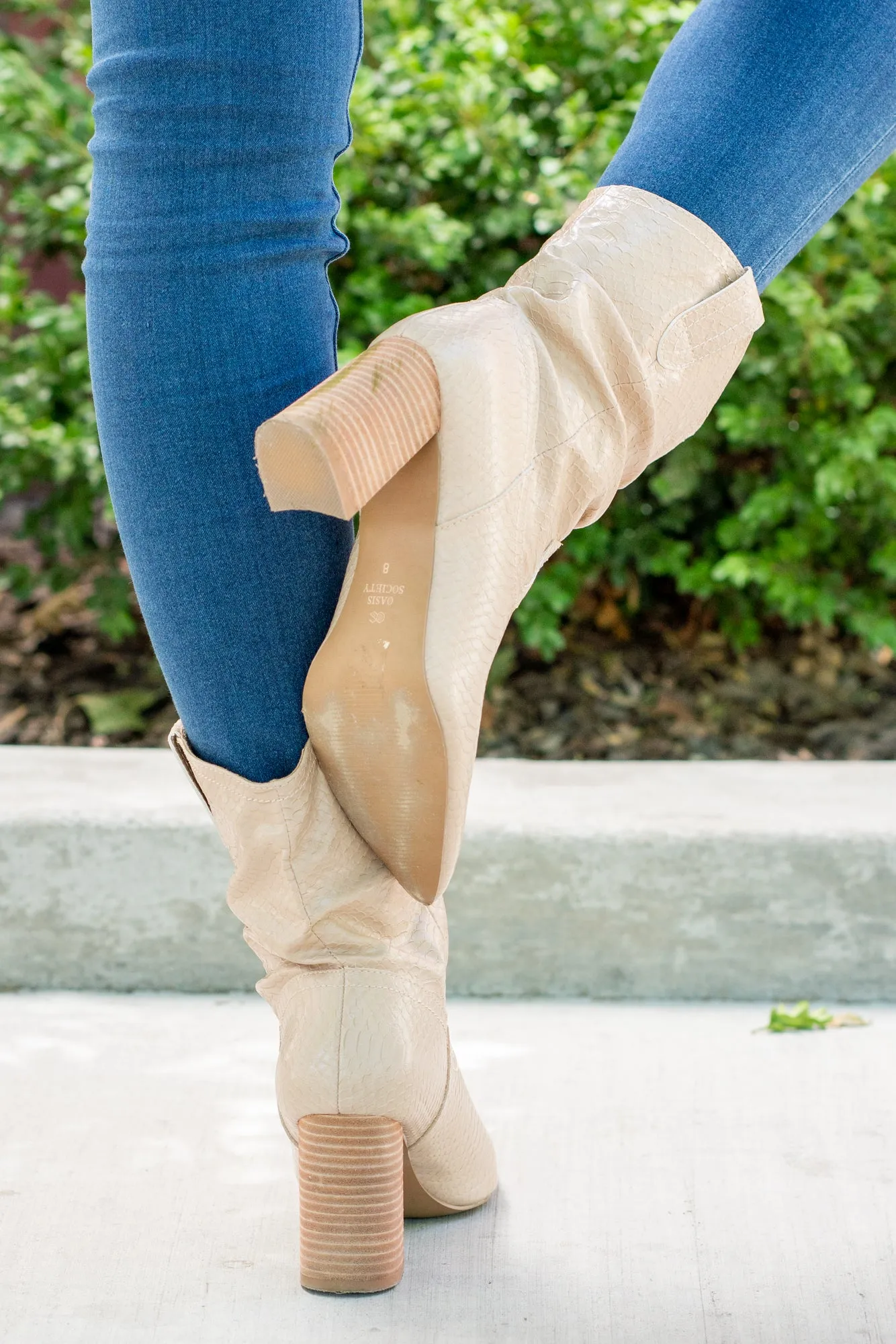 Mavis Slouchy Boots Faux Snake Skin Beige