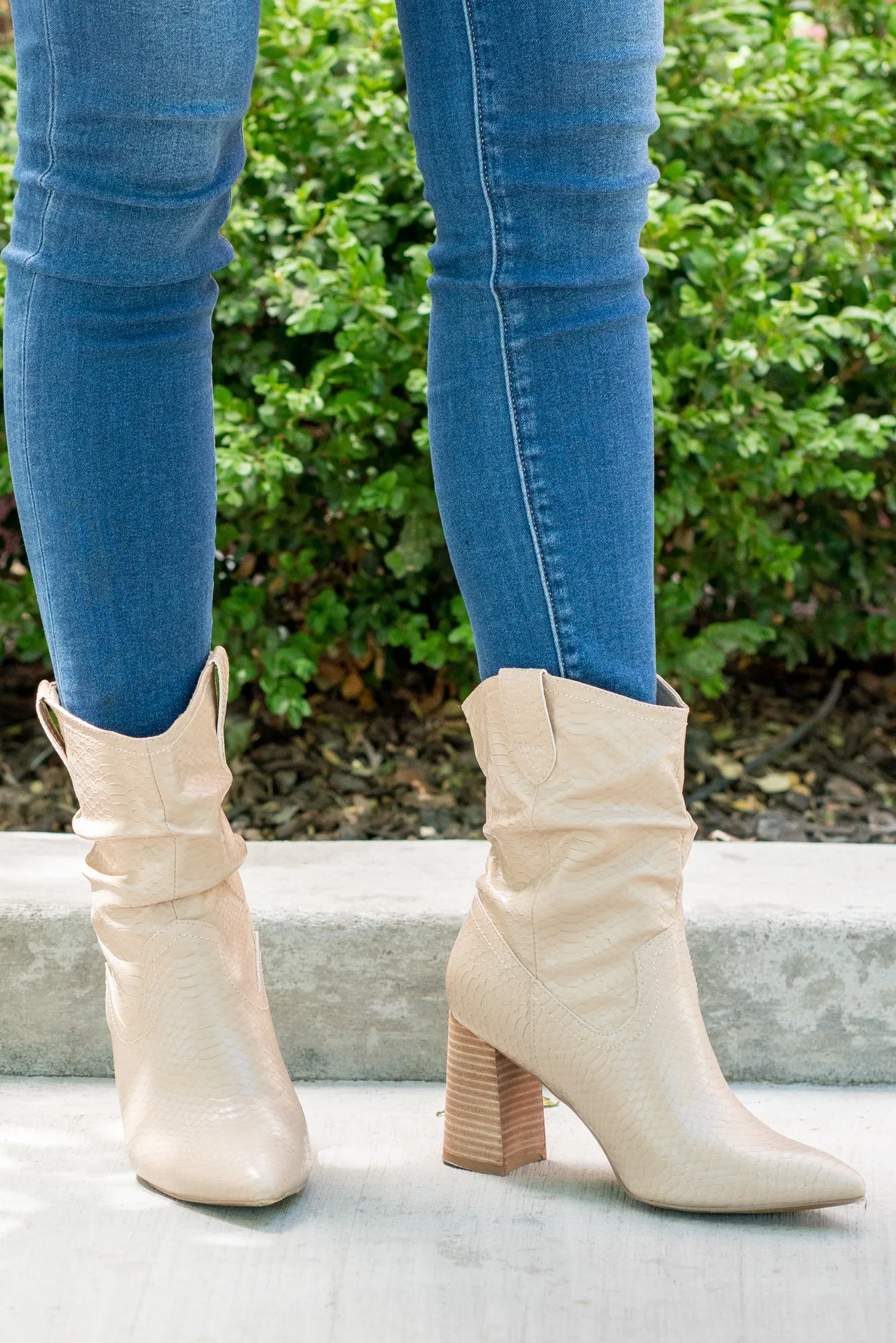 Mavis Slouchy Boots Faux Snake Skin Beige