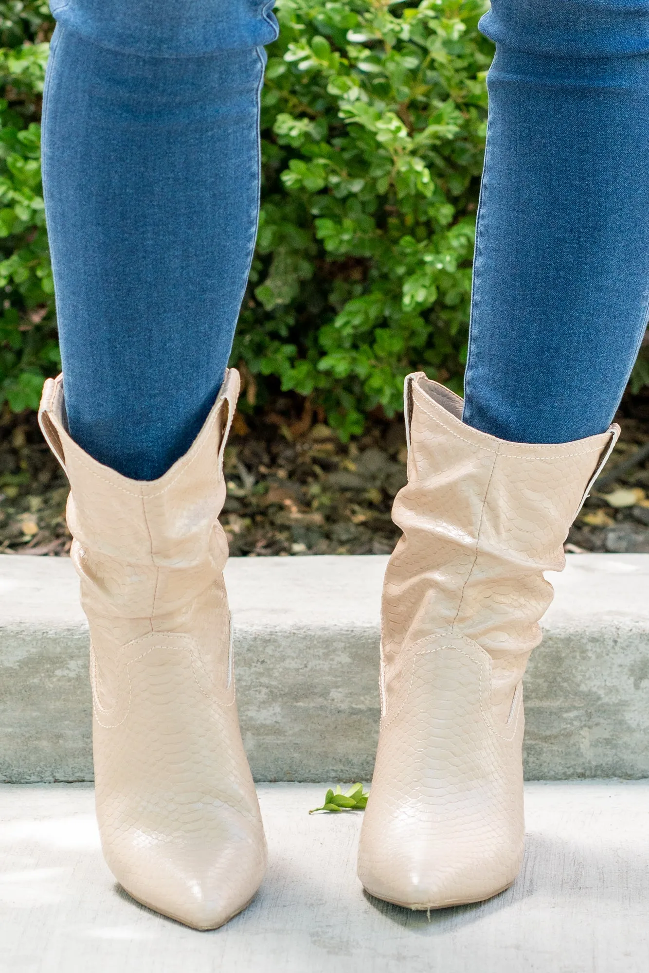 Mavis Slouchy Boots Faux Snake Skin Beige