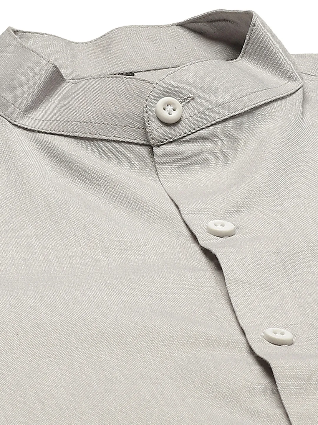 Mens Cotton Linen Grey Chinese Collar Shirt - Sojanya